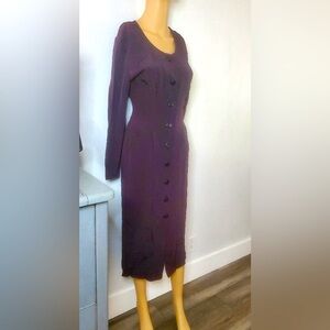 Betsey Johnson Betsy's Things Eggplant Dress 3/4  Color Shifting Button-Down 90s